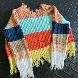 Multicolor Distressed Sweater Sz M/L